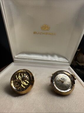 Bucherer Gold Tone Men's Watch Cufflink Set with Original Box